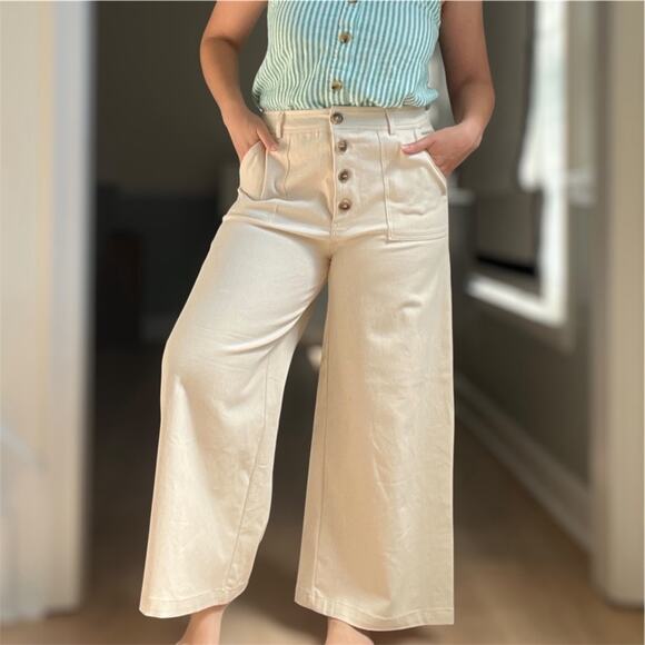 NEW Francesca's Cream Culotte Pants M Wide Leg Crop - Picture 1 of 8